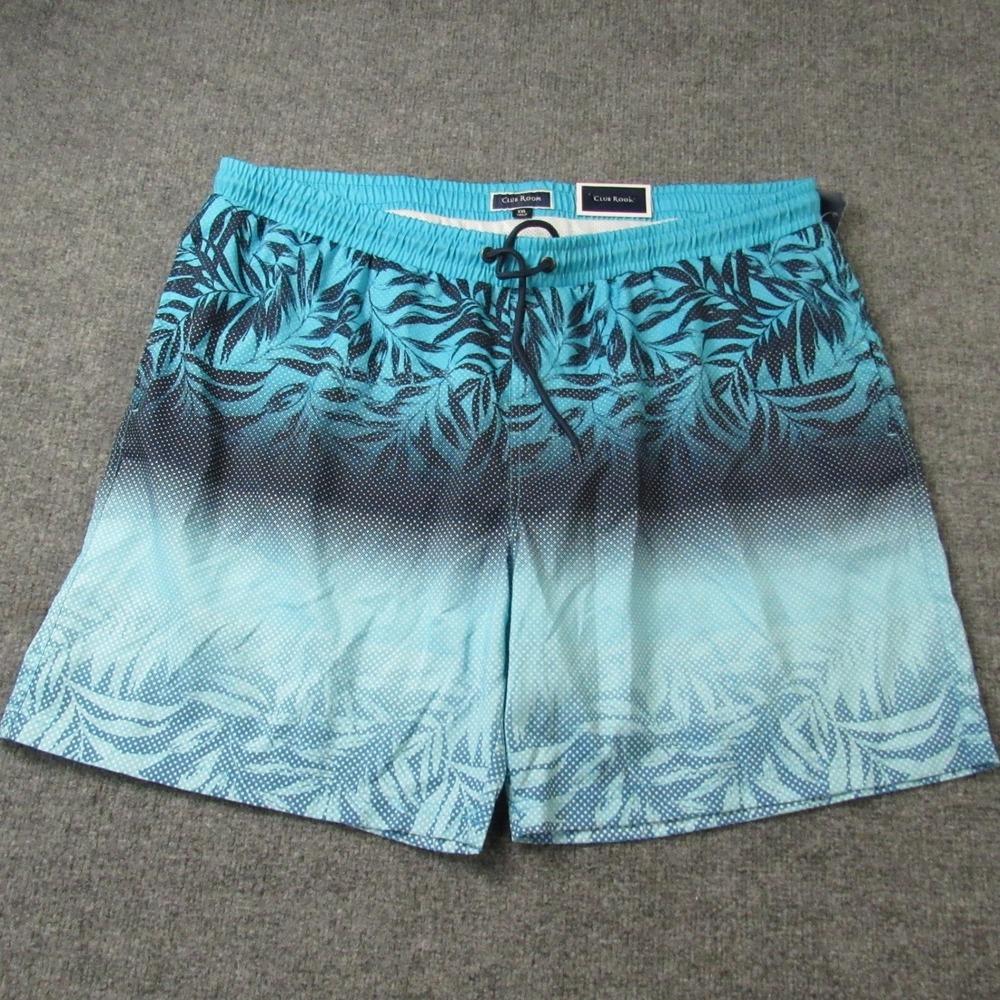 Club Room Swim‎ Trunks Shorts Blue Floral Print XXL Polyester Mesh Lined